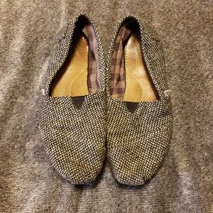 Toms Women's Slip On Flats Shoes Size 9  Heathered Black White Round Toe